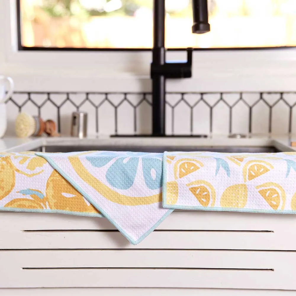 Lemon Slices blu Kitchen Dish Cloths (Set of 3)