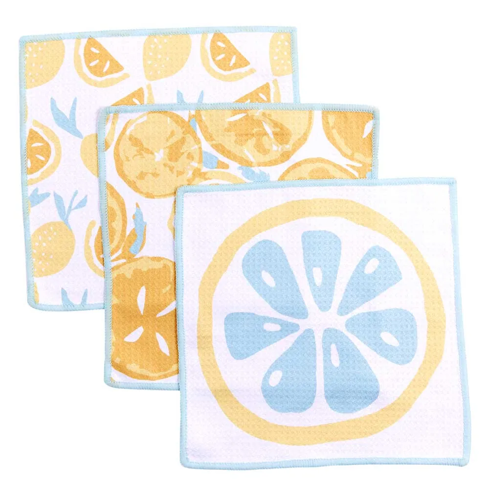 Lemon Slices blu Kitchen Dish Cloths (Set of 3)