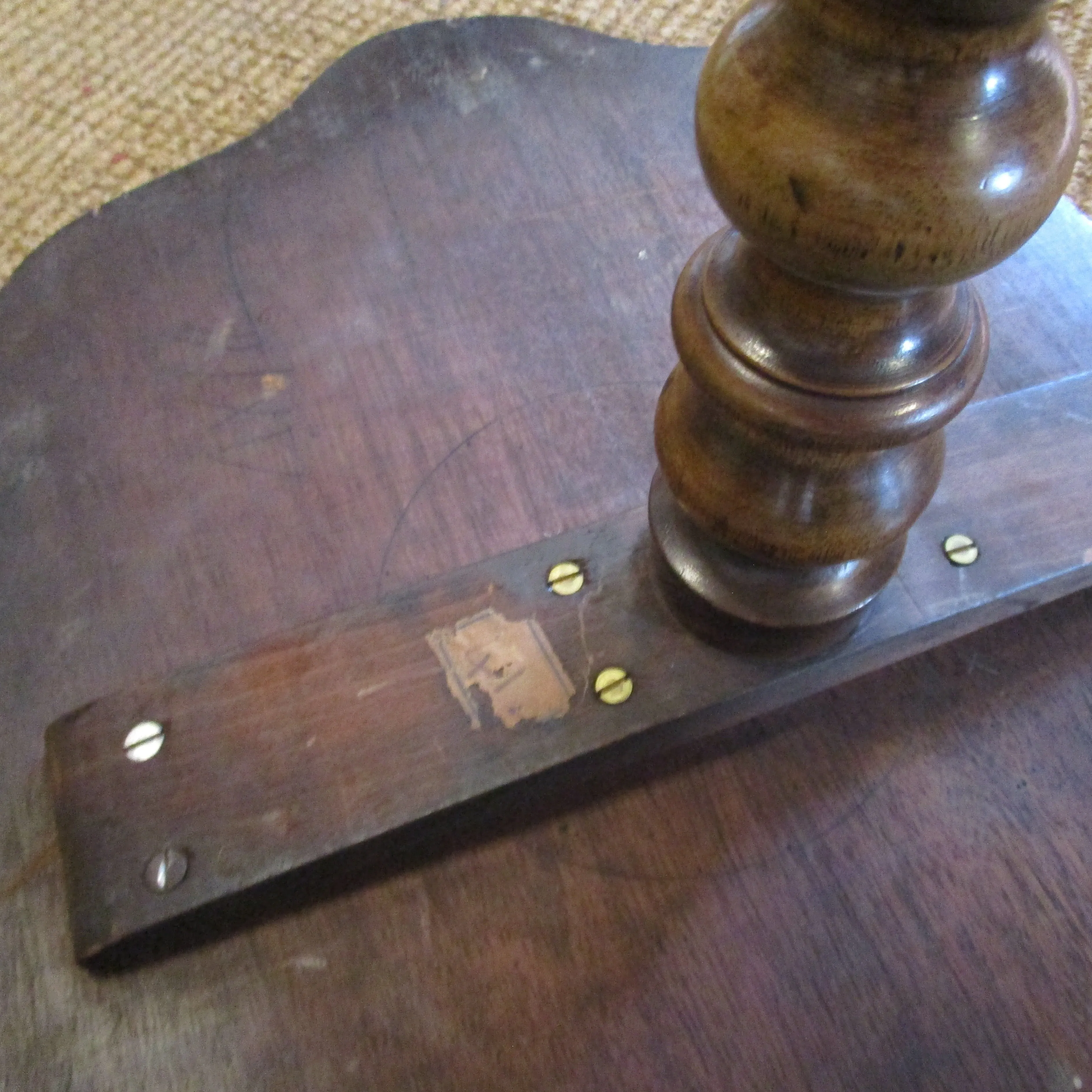 Mahogany Inlaid Occasional Side Table Bobbin Twist On Rose Carved Cabriole Scroll End Legs Antique Victorian c1880