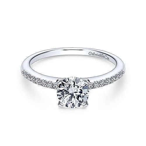 Mounting Only, 14K White Gold Round Diamond Engagement Ring