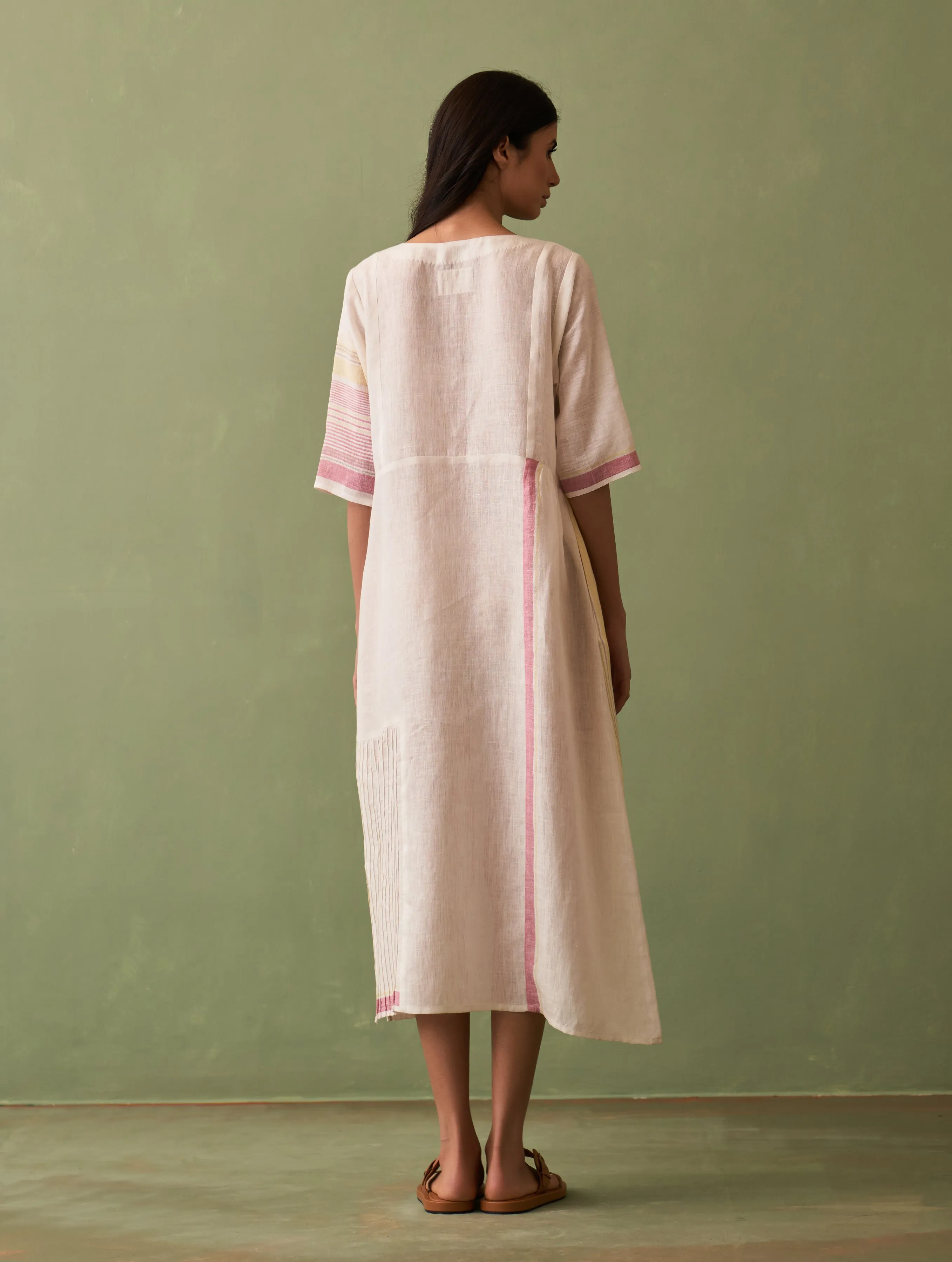 Nia Linen Dress with Overlay - Ivory