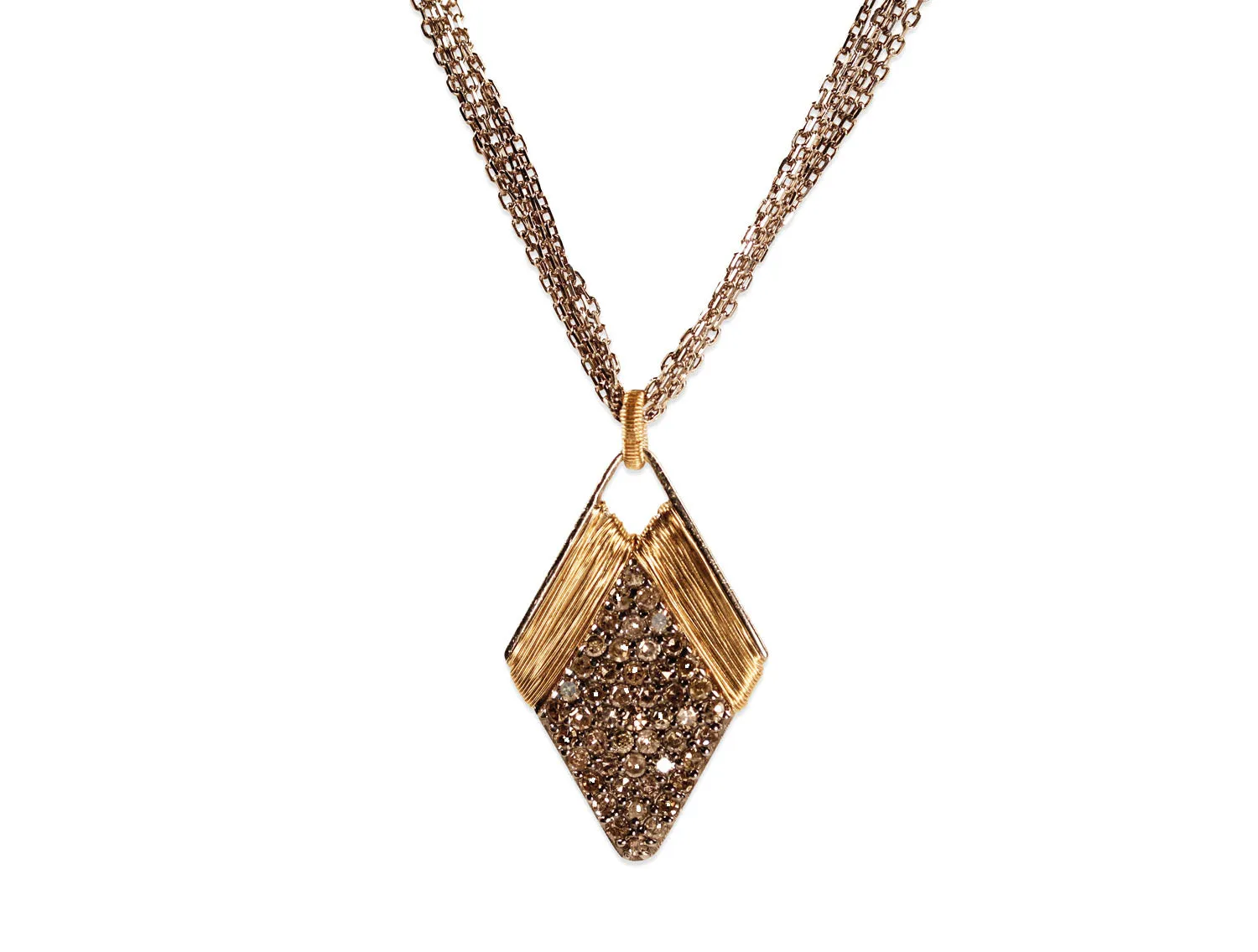 Pavé Rustic Gray Diamond Pendant with Multi-Strand Necklace