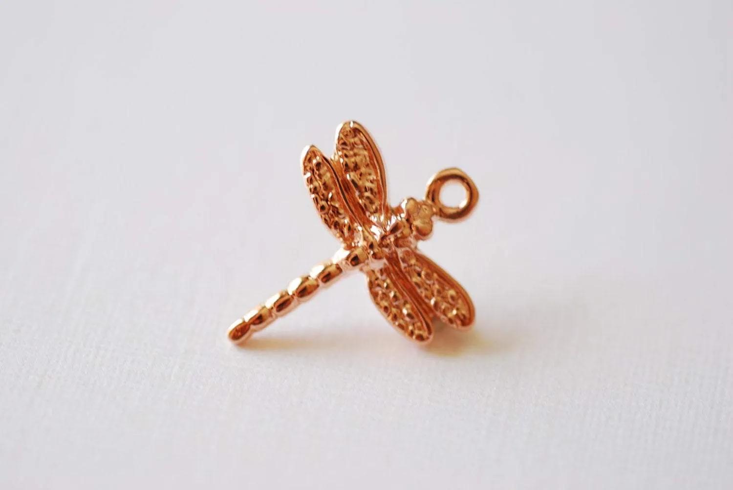 Pink Rose Gold Vermeil Dragonfly Charm Pendant- 18k gold plated over Sterling Silver dragonfly, Vermeil Rose Gold dragonfly, Gold Wings