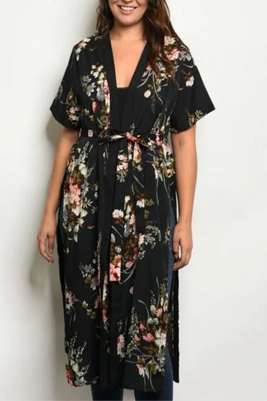 Plus Size Floral Longline Kimono