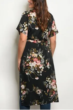 Plus Size Floral Longline Kimono