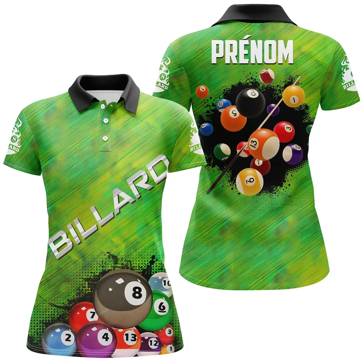 Polo De Billard Professionnel Personnalisé, Boule De Billard, Vert Rayé - CT27062323