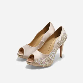 Rose Champagne Garden of Love Beige Lace Wedding Pumps