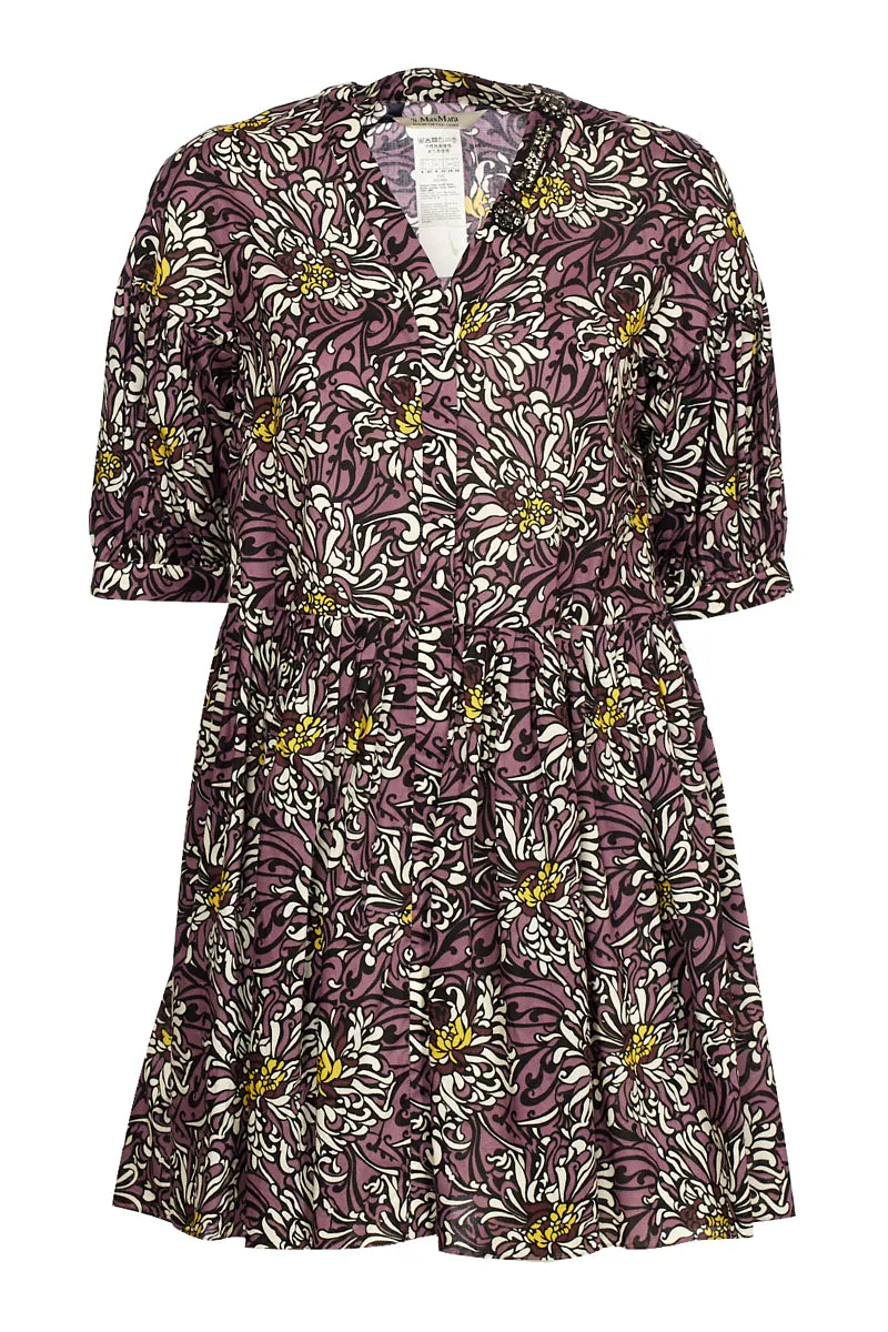 'S Max Mara Floral Printed V-Neck Mini Dress