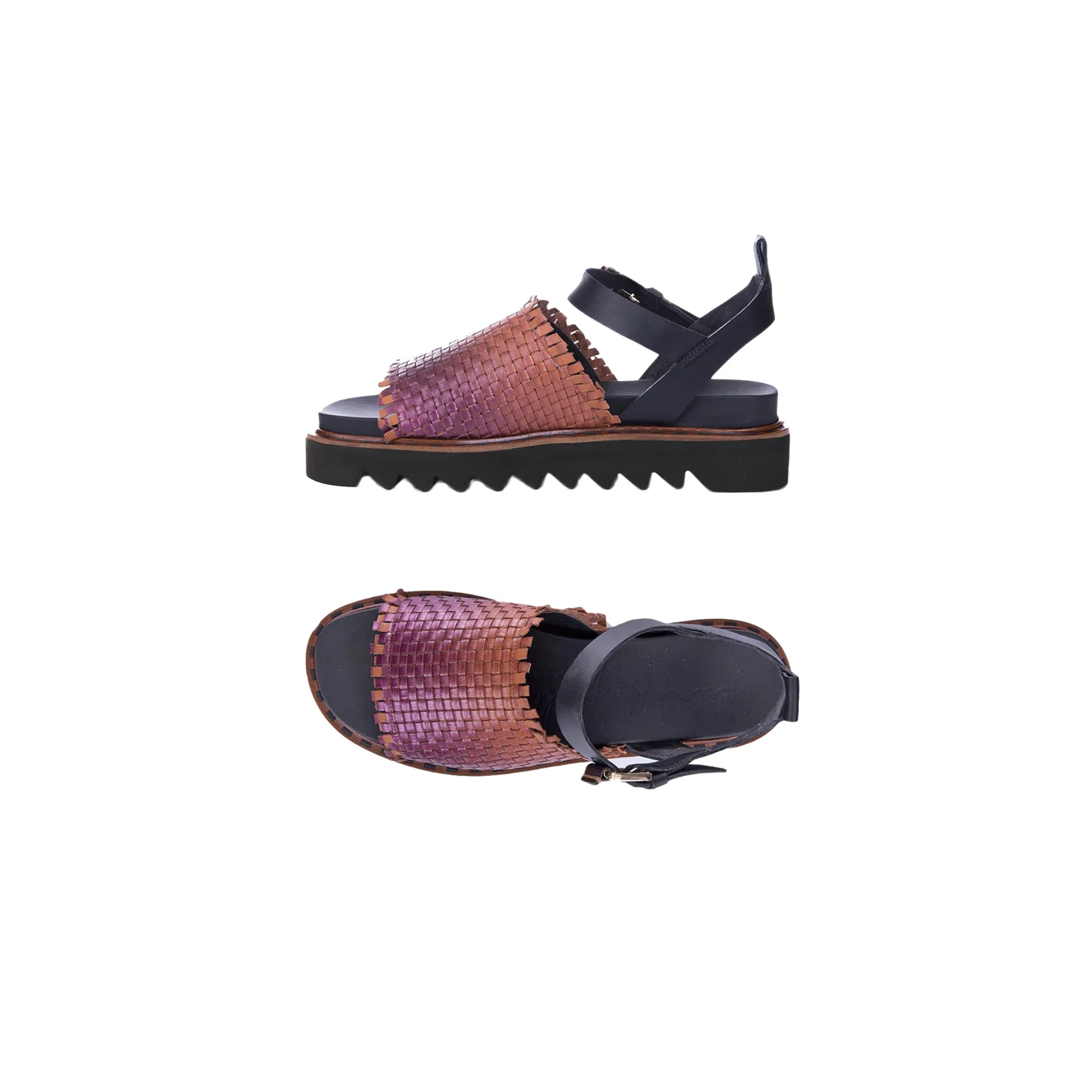 Sandal Zeppa Intreccio Sfumato Cognac