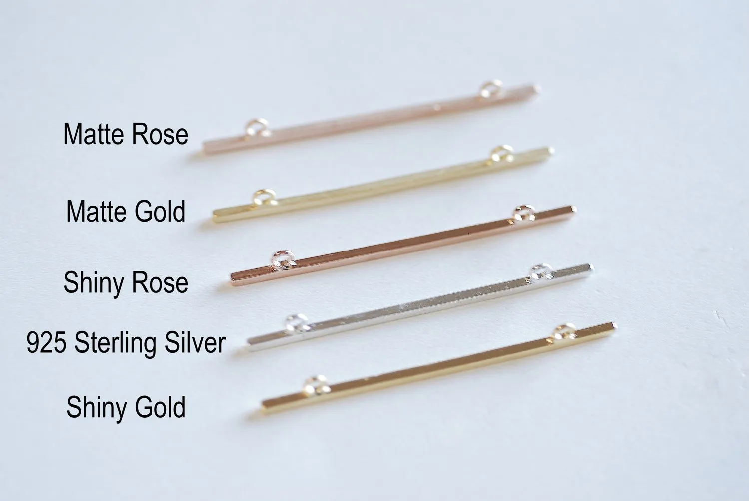 Shiny Pink Rose Gold Long Bar Connector Charm- 22k Gold Plated Sterling Silver, Vermeil Rose Gold Square Bar Connector, Skinny Thin Bar, 315