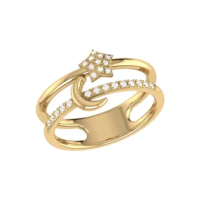 Starlit Crescent Double Band Diamond Ring in 14K Yellow Gold Vermeil