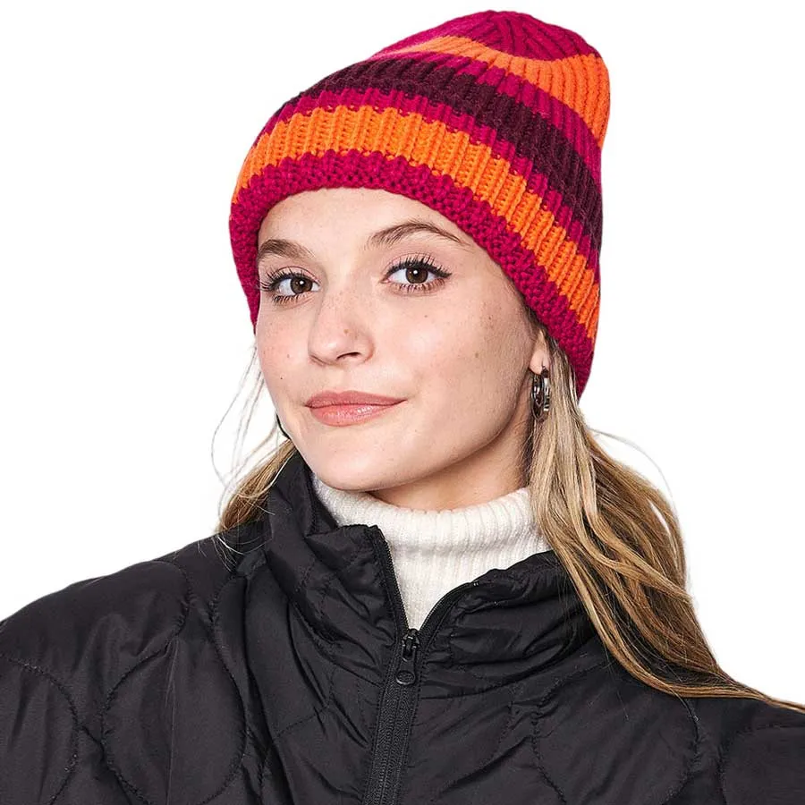 Striped Cuff Beanie Hat