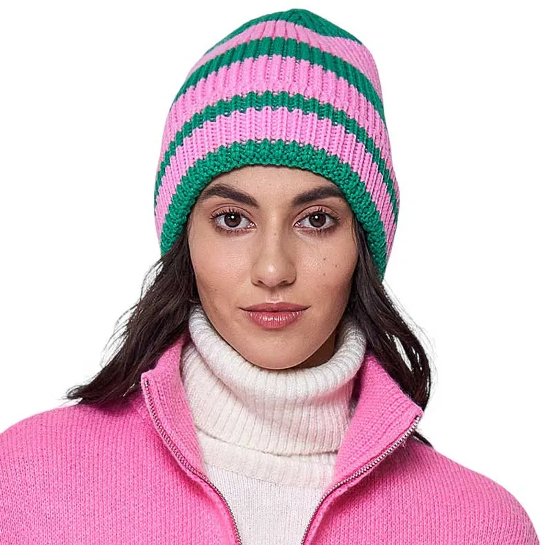 Striped Cuff Beanie Hat