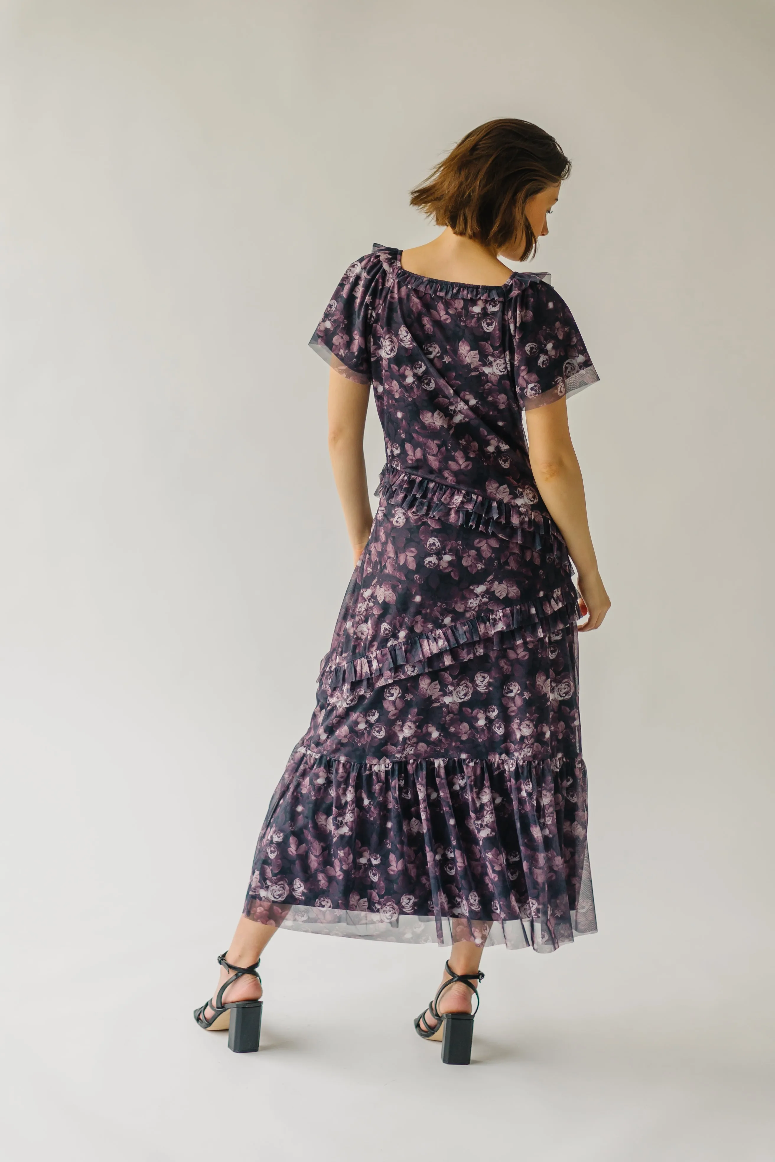 The Barnett Raw Edge Floral Dress in Black Multi