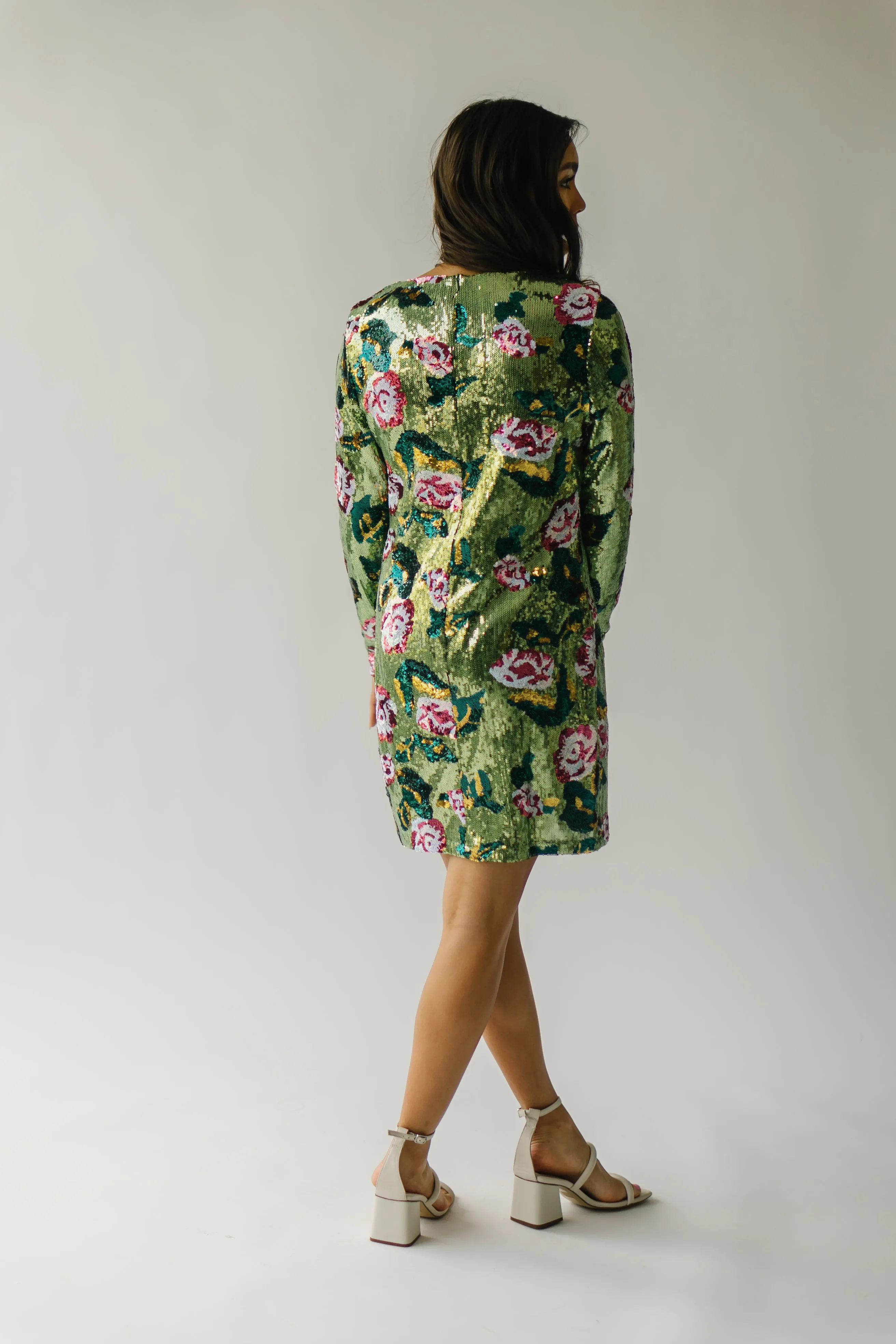 The Orick Floral Sequin Dress in Green