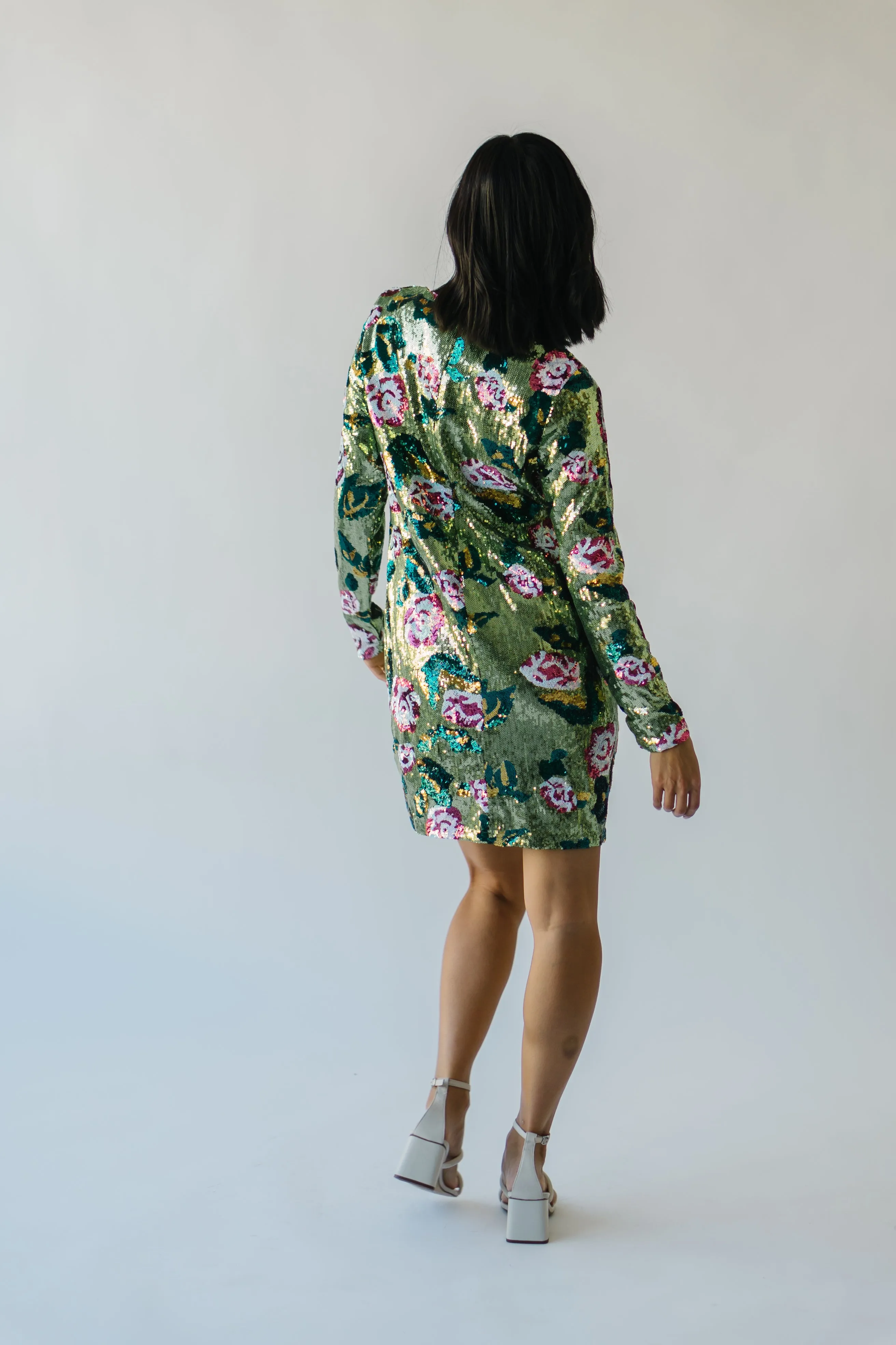 The Orick Floral Sequin Dress in Green