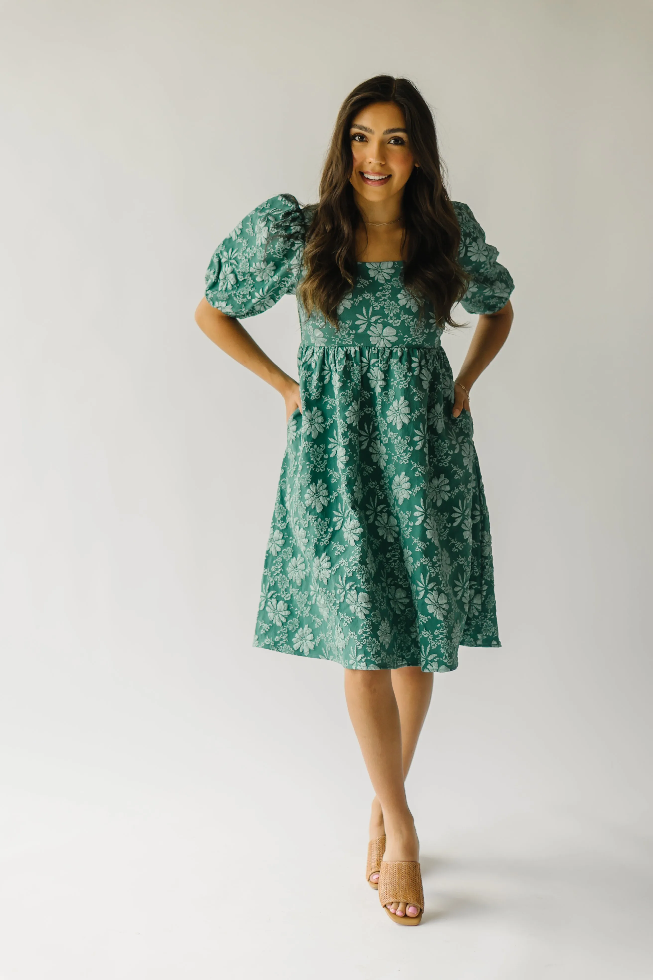 The Twain Square Neck Floral Dress in Green