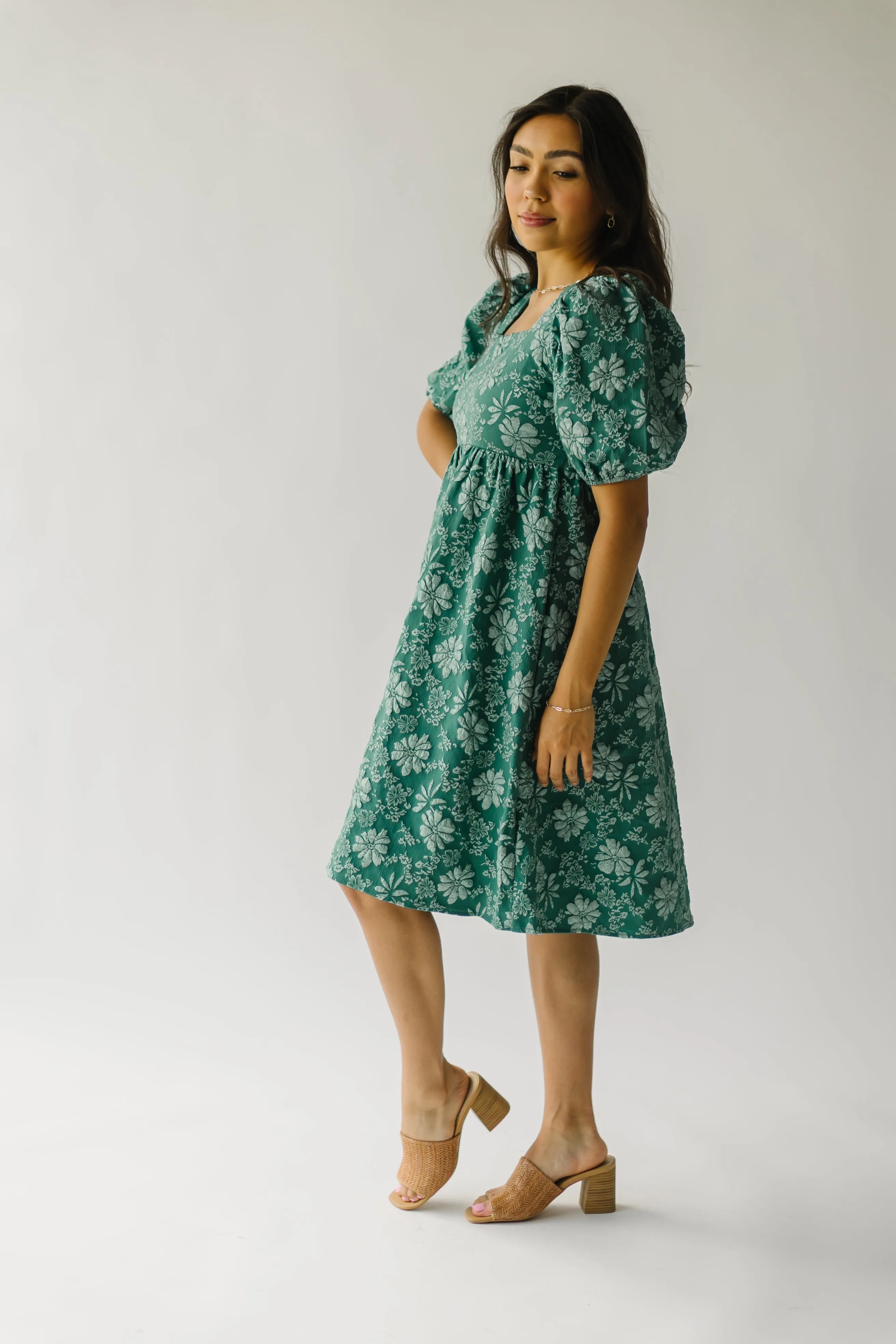 The Twain Square Neck Floral Dress in Green