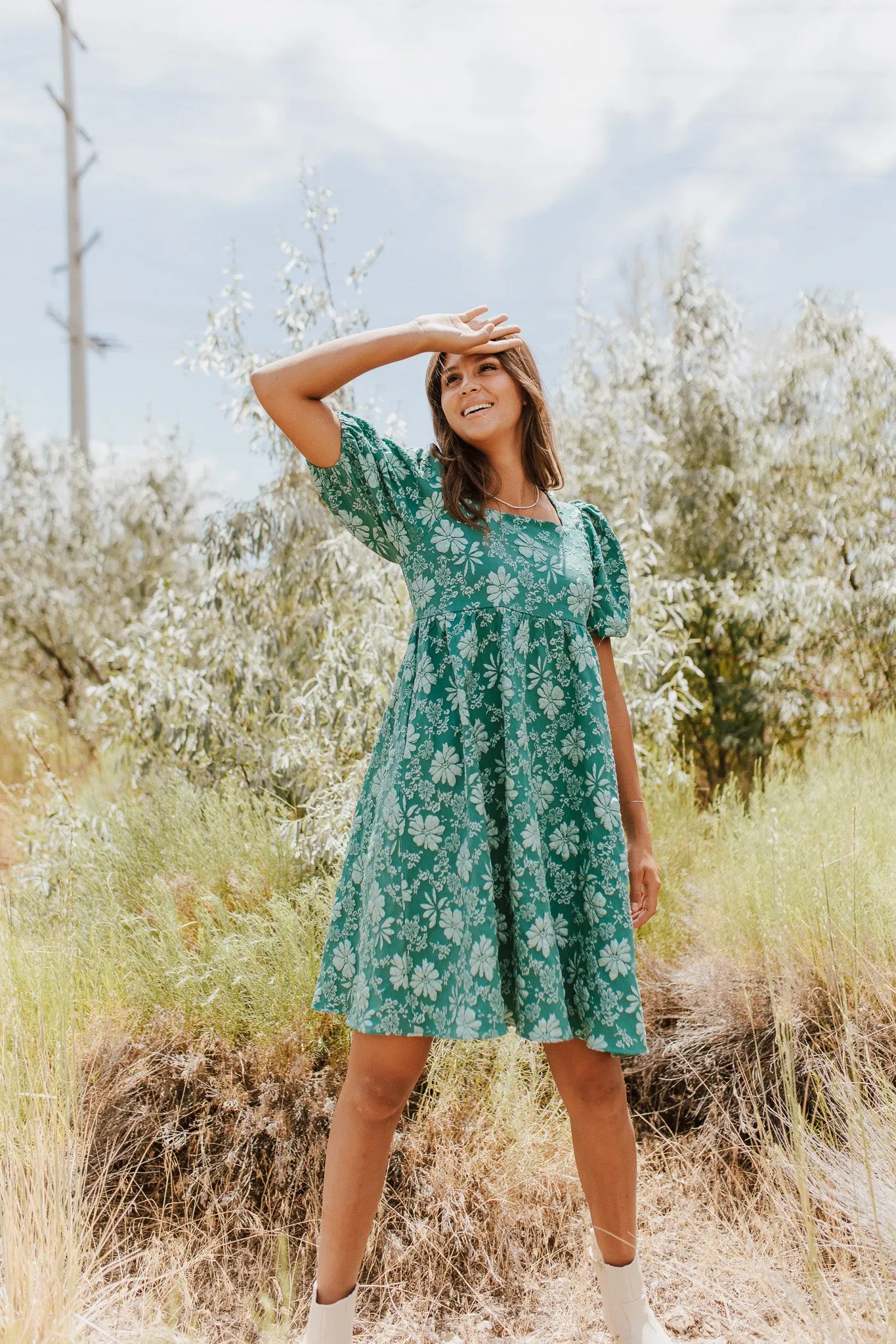 The Twain Square Neck Floral Dress in Green