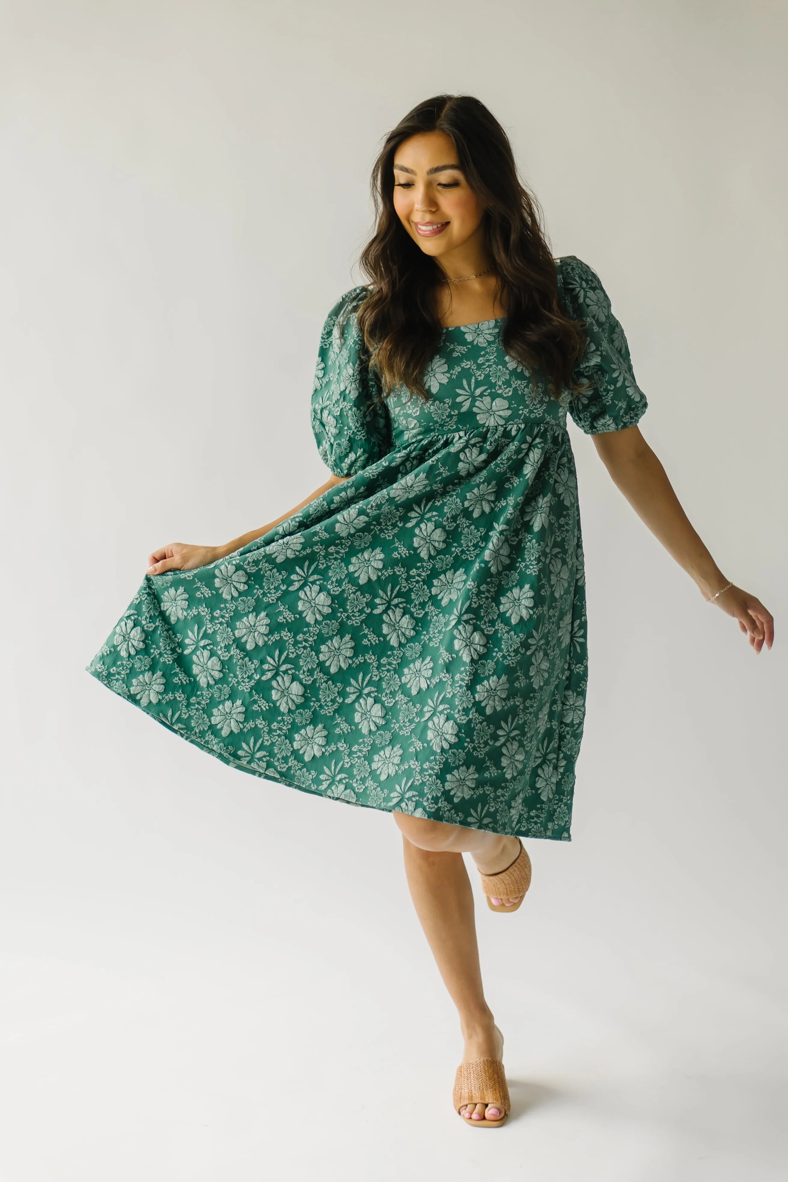 The Twain Square Neck Floral Dress in Green