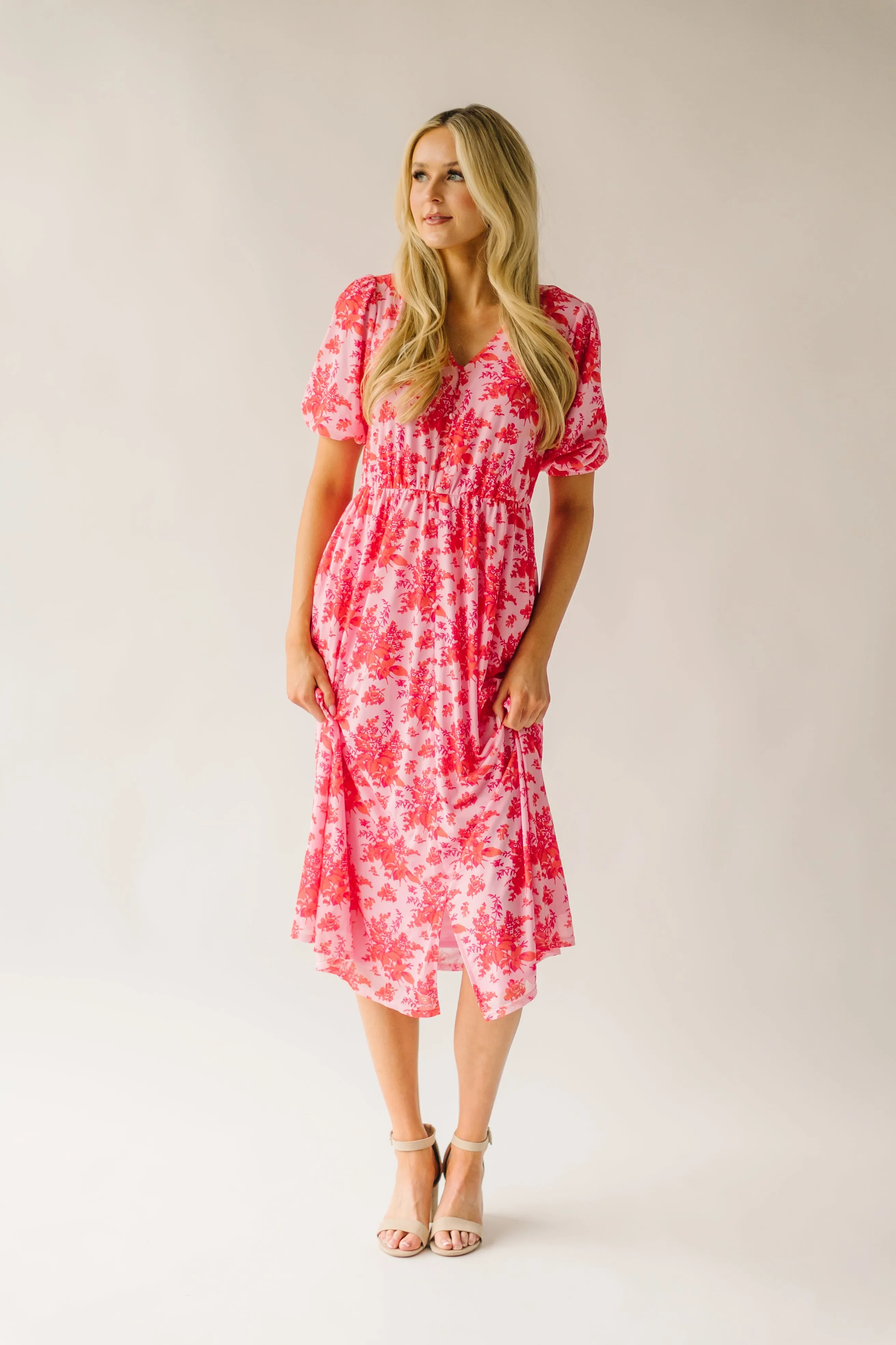 The Waltmer Floral Midi Dress in Red Multi