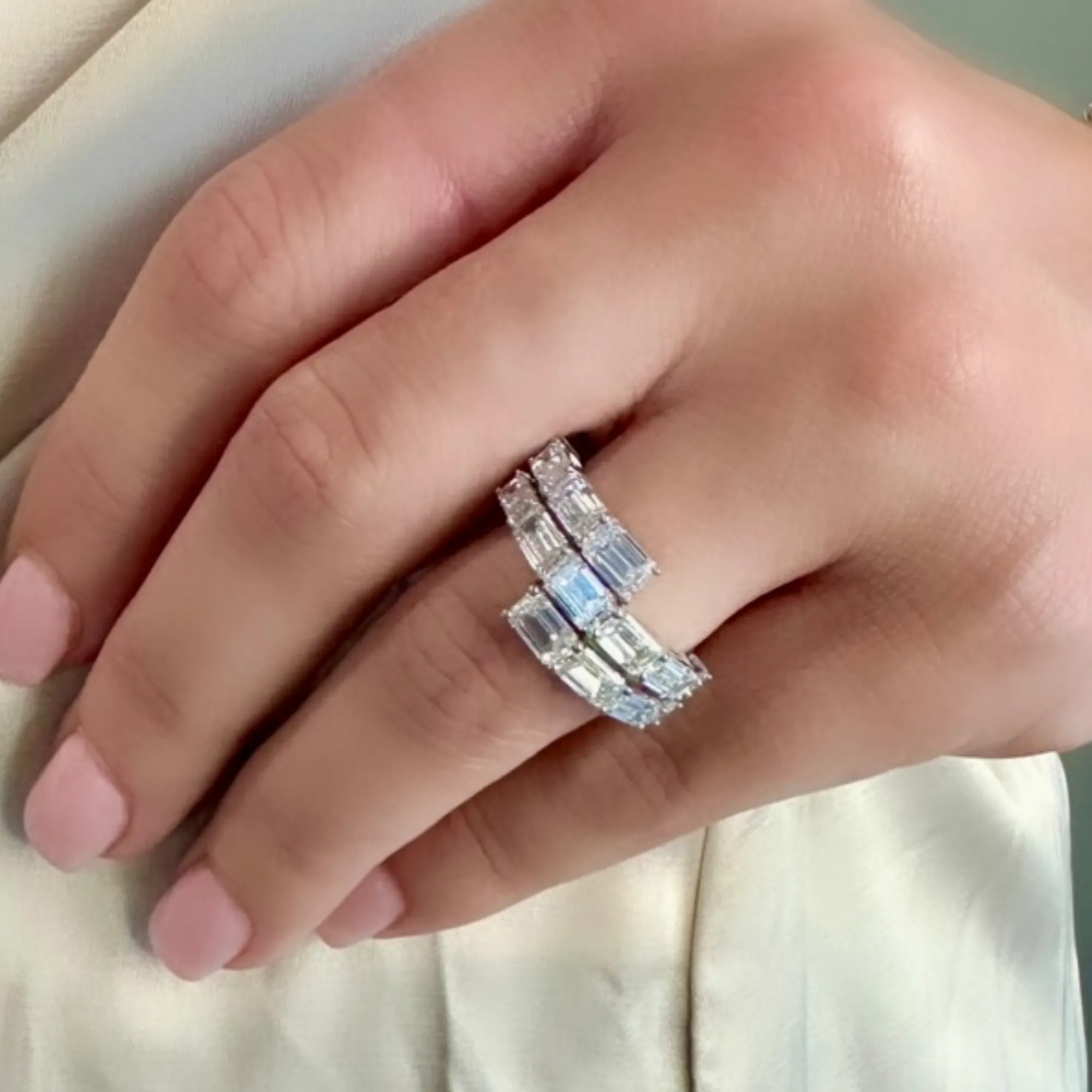 Triple Bypass Emerald Cut Ring