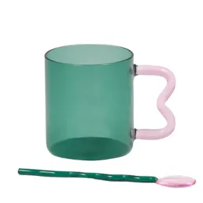 Wave Mug   Spoon Set - Jade/Pink