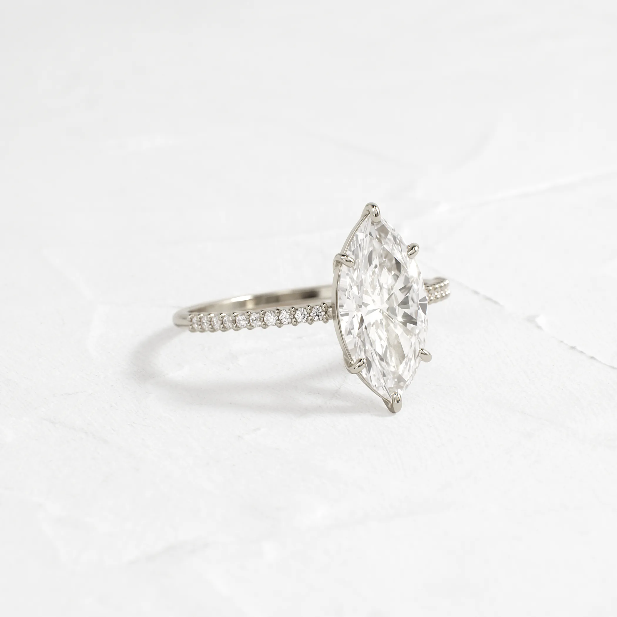 Whisper Ring with Pave Band, Marquise Cut