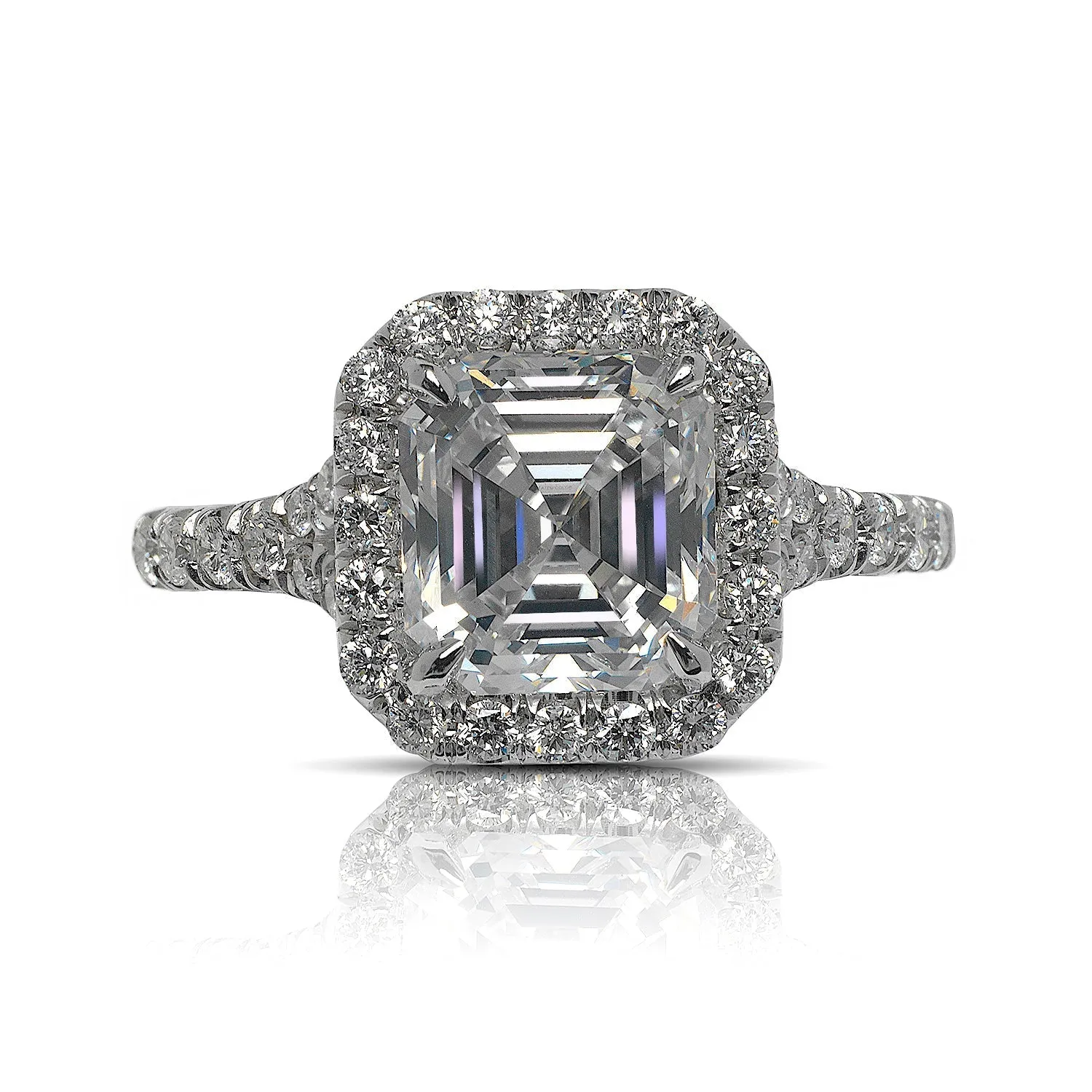 ZANA 4 CARAT ASSCHER CUT E COLOR VVS1 CLARITY HALO DIAMOND ENGAGEMENT RING PLATINUM GIA CERTIFIED 3 CT E VVS1 BY MIKE NEKTA